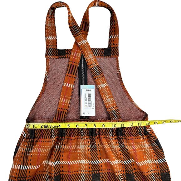 Honey & Sparkle Skirtall Size Large Orange Plaid Zip Front Pockets Elastic Waist - Picture 8 of 12